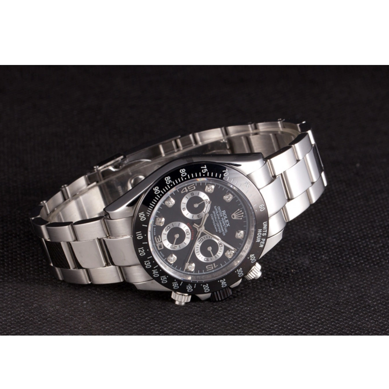 Aaa replica watch Steel Black Dial Daytona Black Stainless Rolex Enameled 0710